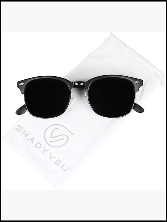 Super Dark Round Semi Rimless Sunglasses UV Protection Retro Vintage main image 6